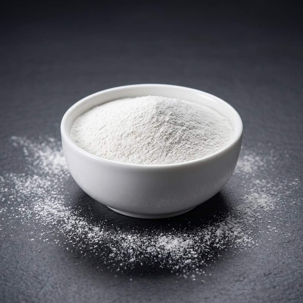 Micronised bentonite powder in a white bowl